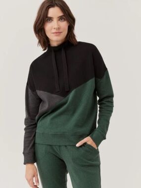 Pact Womens Organic Cotton Airplane Color Block Sweatshirt Green /Black/Gray / L